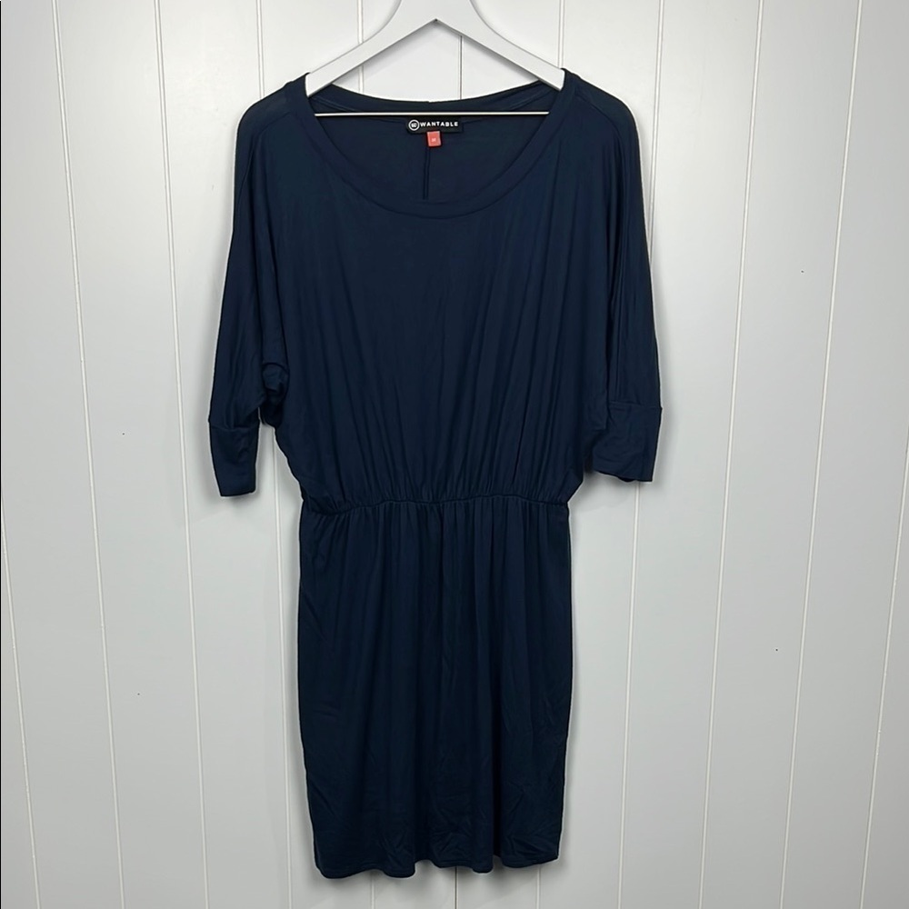 Wantable Womens Dress M Navy Pullover 3/4 Sleeves Stretch Waist Jersey Comfy EUC